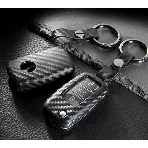 Carbon Fiber Car Flip Key Cover Remote Fob Holder Case Shell For VW Volkswagen Jetta Golf 4 5 6 Polo Bora Passat B5 B6 Bag