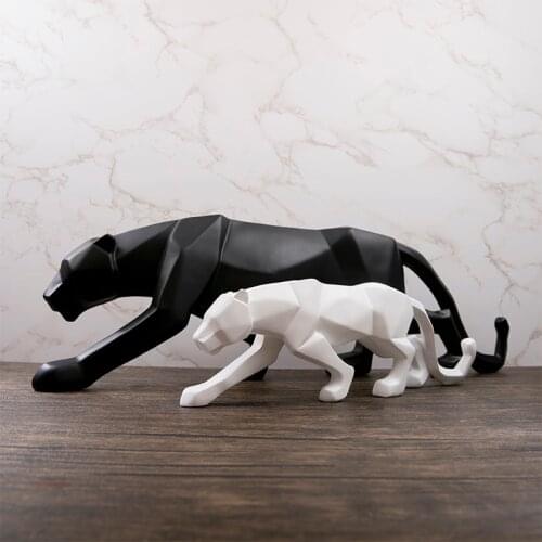 Color Modern Abstract Black/White Geometric Leopard Statue Desktop Resin Panther Crafts Sculpture Decor Animal Figurine