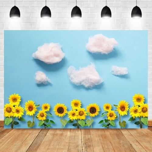 NeoBack Newborn Baby Shower Backdrop Sunflowers Blue Sky White Clouds Children Kids Birthday Photography Background Studio Photo