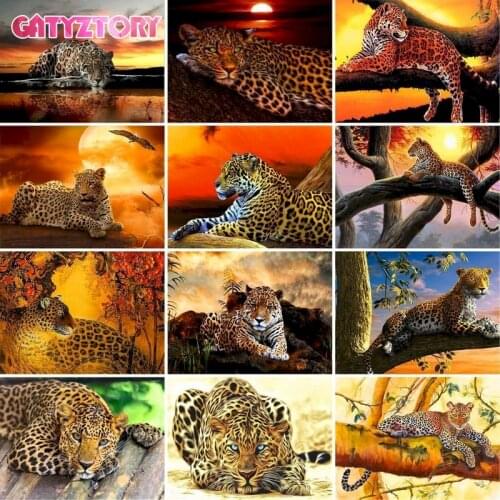 GATYZTORY Frame DIY Painting By Numbers Leopard Lying On the Tree Handpainted Animal Oil Painting Canvas Colouring Home Decor