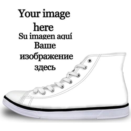 Nopersonality Customize Your Image Name Logo High Top Canvas Shoes White Blanket Ladies Ankle Sneakers Flats Canvas Shoes