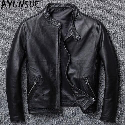 AYUNSUE Cowhide Real Leather Jacket Men Clothes 100% Cow Leather Coat Spring Autumn Plus Size Genuine Leather Coats H681 KJ4737
