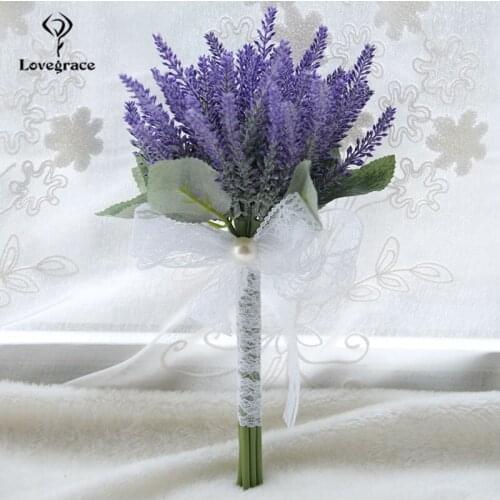 Lovegrace Lavender Flower Bouquet Bride Wedding Flower Artificial Purple Lavender Bridesmaid Sister Wedding Bouquet Home Decor