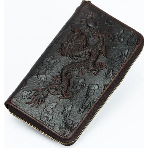 Men Long Wallet Dragon tiger Print Design High Quality Purse clutch bag Organizer Wallet genuine leather phone holder zipper
