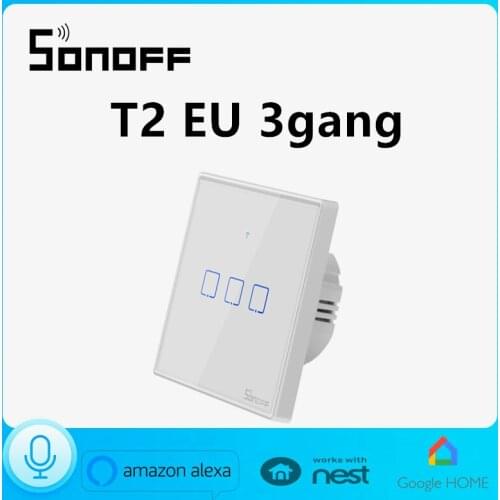 Sonoff T2EU3C 3Gang WiFi Wall Light Switch RF/APP/Touch Timer Panel IOS Android Remote ON/OFF Smart Home Alexa Voice Control