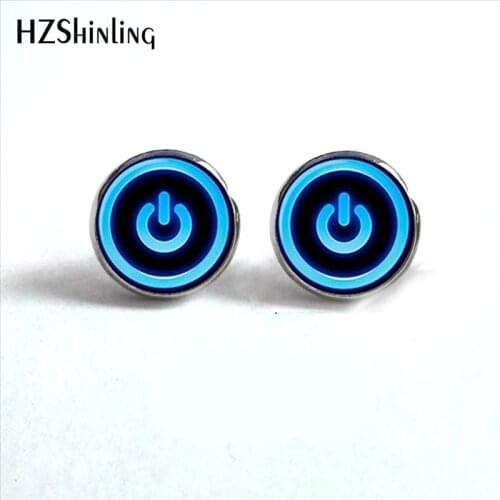 NES-009 Btton Power Earrings Neon Ear Nail Computer Button Power Earrings Jewelry Glass Ear Stud Cabochon Earrings HZ4