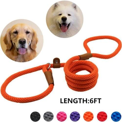 Slip Lead Rope Leash Medium and Large Dogs 1/2" x 6FT Solid Soft Cotton Braided Leash Adjustable No Pull Training Dog Leash