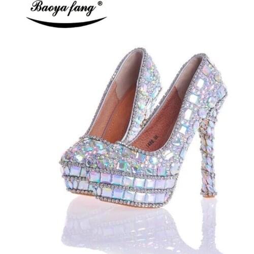 New Colorful shining crystal wedding shoes women bride party dress shoes high heels platform shoes plus size fashion rhinestone