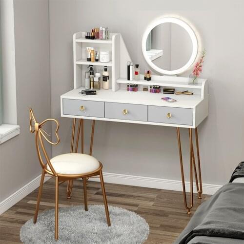 New Light Luxury Dressing Table with LED Light Bedroom Simple Storage Cabinet One Small Dressing Table Vanity Table with Drawers