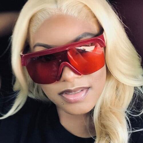 Fashion Red Burgundy Half frame Oversized Sunglasses Women Luxury Brand Gradient Sun Glasses Square Shades Goggles UV400