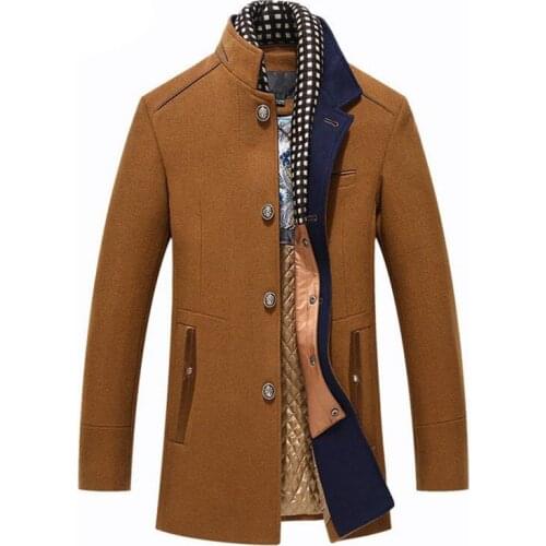 Autumn and winter new mens jacket young long section thick coat Casual Men Casual wool coat Scarf collar Overcoat