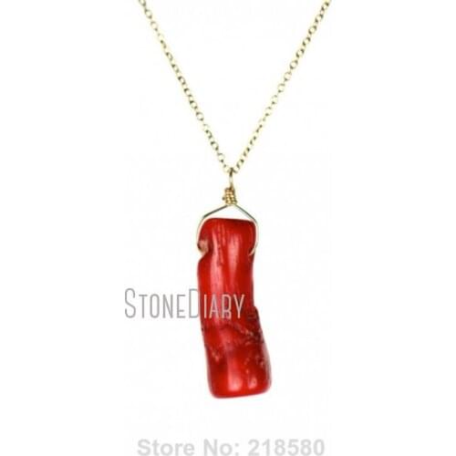 H-QN1179 Red Fossilised Coral Necklace Branch Coral Point Spikes on Gold or silver Chain