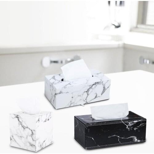 Marble Pattern Leather Rectangular Tissue Box Desktop Paper Towel Holder Napkin Office Desk Living Room Bedroom Nordic Napkins