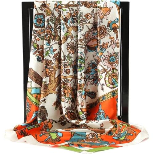 2021 Luxury Brand Silk Scarves Women Foulard Square Head Hijab scarf Ladies Luxury Brand Shawl 90cm Bandanna Large wrap muffler