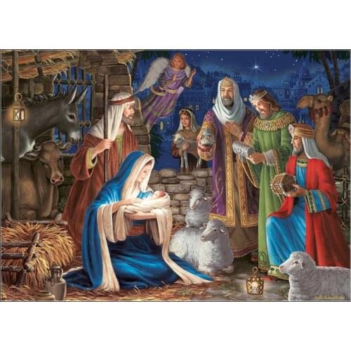 Counted Cross Stitch Kits Needlework Embroidery - Crafts 14 ct Aida DMC Color DIY Arts Handmade Home Decor - Miracle in Bethlehe