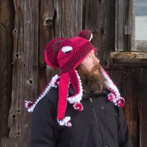Octopus Beard Halloween Hat Hand Weave Knit Wool Hats Men Christmas Cosplay Party Funny Tricky Headgear Winter Warm Couples Hat