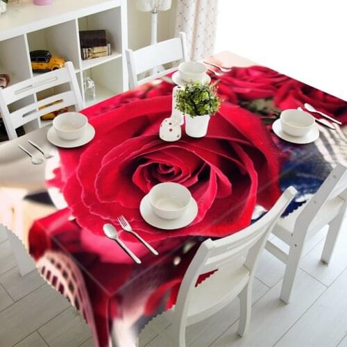 3D Tablecloth Red Big Roses Pattern Waterproof Thicken Polyester Rectangular Wedding Dinner Table Cloth Home Textiles