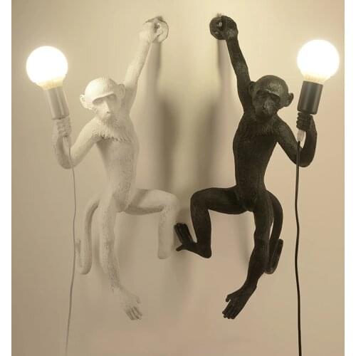 Resin Black White Gold Monkey Lamp Pendant Light For Living Room Lamps Art Parlor Study Room Led Lights lustre With E27 Led Bulb
