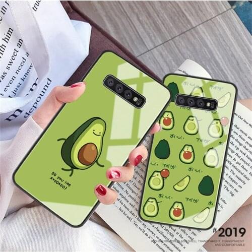 BONVAN Glass Case For Samsung Galaxy S8 S9 S10 Plus S10e Cartoon Hard Cover For Samsung Note 8 9 10 Plus Avocado Couqe Capa
