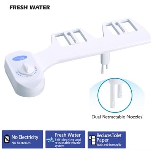 1 Set Ultra Thin Non-Electric Mechanical Bidet Attachment for Toilet Seat with Dual Self Cleaning Nozzle Fresh Water Sprayer