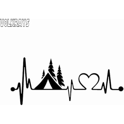 Volkrays Creative Car Sticker Tent Camper Heartbeat Lifeline Monitor Camping Decal for Automobile Truck Vinyl,20cm*8cm