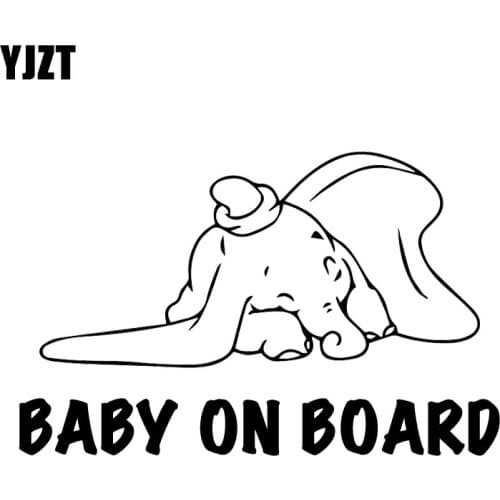 YJZT 18.3X11.6CM Sleeping Elephant BABY ON BOARD Warning Car Sticker Funny Window Decoration Decal C25-0213