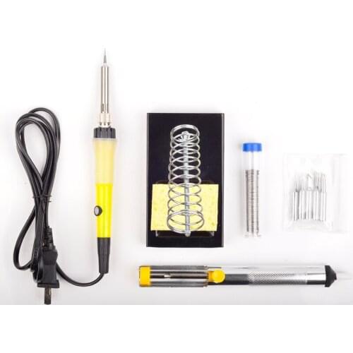 Yellow 60W 110V-220v Adjustable Temperature Welding Soldering Iron portable solder iron set tool with 5 tips