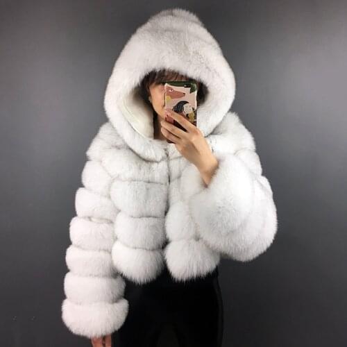 Rf20111 Real Fox Fur Hoodie Crop Coat Women Natural Fur Jacket with Hood Zipper Winter Coat Women