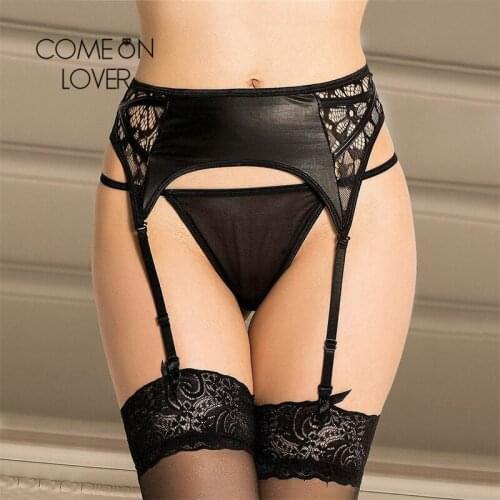 Comeonlover Black 5XL/6XL plus size sexy garter belt women porte jaretelles sexy leather garter hot suspender belt panty PE5118