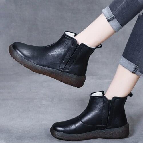 Tilocow Winter Women Ankle Boots Ladies Genuine Leather Wedges Shoes Woman Platform Retro Chelsea Boots Female Wool Snow Boots
