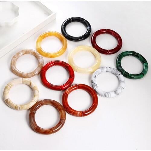 Statement Acrylic Marbling Patter Beaded Bracelets & Bangles For Women Wristband Elastic Link Curved Beads Cuff Bracelet Jewelry