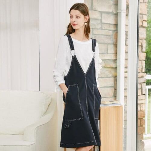 Sweet girls strap dress fashion open line hit color design dress female great quality original denim dress with pockets F1439
