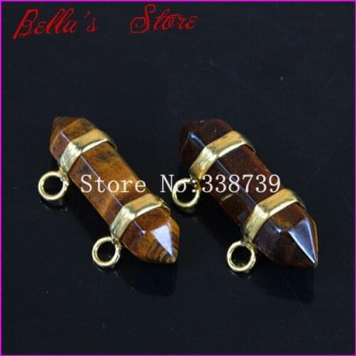 1pc Healing Chakra Druzy Stone Pendant 2 Holes tiger Eye Gems Hexagon Prism Bead Pendant Fit Necklace