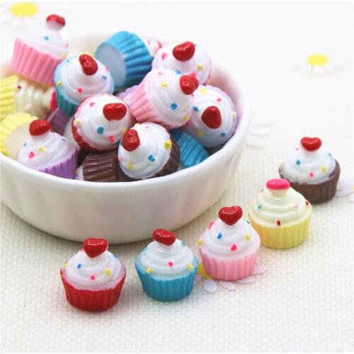 10pcs Resin 3D pink heart cake dessert Cabochon Miniature food Art Supply Decoration Charm Craft DIY 14x15mm