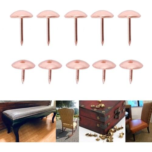 100Pcs Upholstery Round Head Tacks 11mm/17mm Rose Gold Nails Metal Pushpin Vintage Tacks Antique Hardware