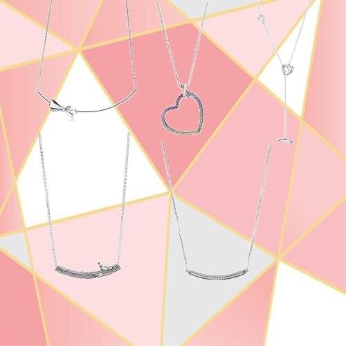 2021 New Fashion 100% S925 Sterling Silver Spring Bird Curved Bar Charm Necklace Original Diy Jewelry Suitable For Women