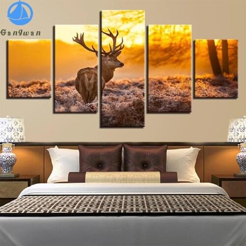 5D DIY Diamond Embroidery Sunset forest deer Picture Of Rhinestone Diamond Painting Cross Stitch Mosaic New Arrival Wall Art5Pcs