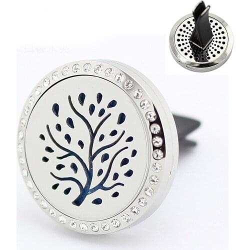 30mm Stainless Steel Big tree car essential oil aroma aromatherapy diffuser pendant locket vent clip
