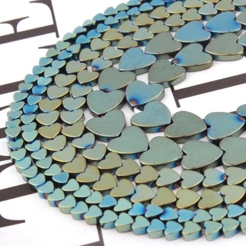 Natural Hematite Beads Heart Green Smooth 4/6/8/10mm Loose Stone Beads For DIY Necklace Bracelets Jewelry Making Strand 15"