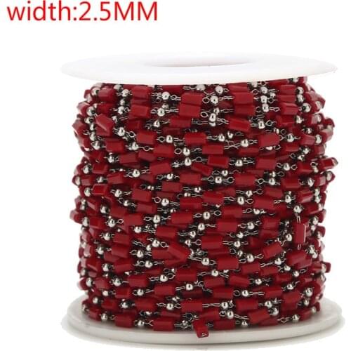 Top Quality 2.5MM width Crystal Glass Beaded Rosary stainless steel Link Chains for DIY Jewelry carft making Chain Findings