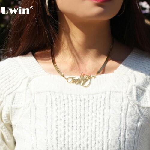 Uiwn Custom Name Necklace with Herringbone Chain Stainless Steel Pendants Necklace for Women Girls Fashion Jewelry