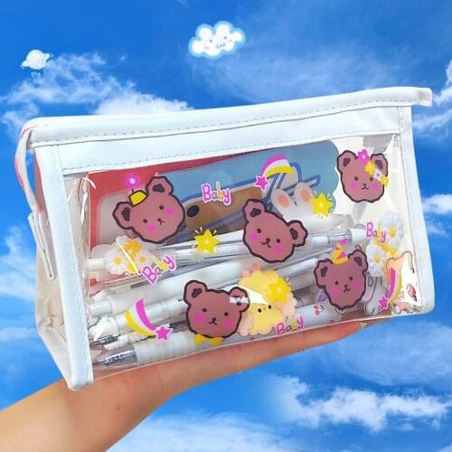 Cute Bear Animal Transparent Pencil Case For Office Large Capacity Pencil Bag Material Escolar Kawaii Stationery School Supplies