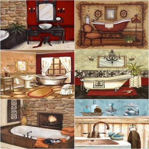 CHENISTORY Digital Oil Painting Bathroom Landscape Acrylic Drawing Canvas Picture Bathtub For Adult Wall Art DIYHome Decor
