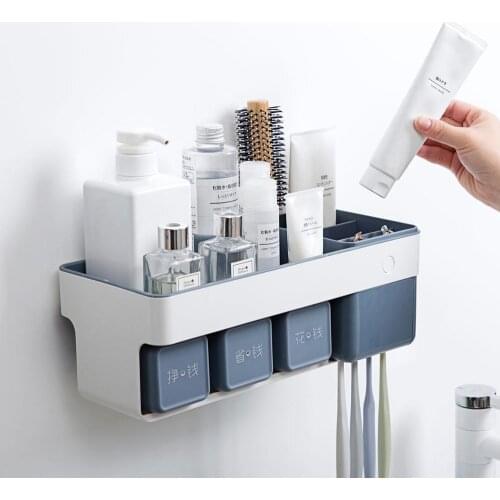 Puch Free Toothbrush Holder Mouthwash Cup Wash Set Wall Mount Toiletries Storage Rack Bathroom Accessories