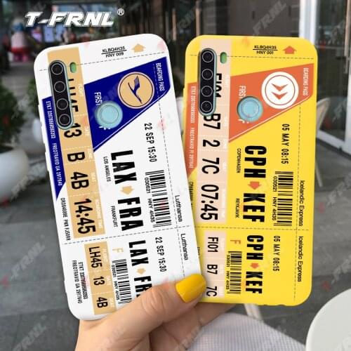 Air Plane Tickets for Redmi Note 8T Cute Soft Clear Case for Redmi Note 8 9 Pro 9S Ins Travel Bangkok Los Angeles City QR Code