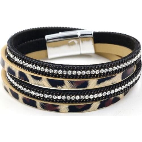 Fashion Leopard Pringtting Shinning Long Leather Bracelet