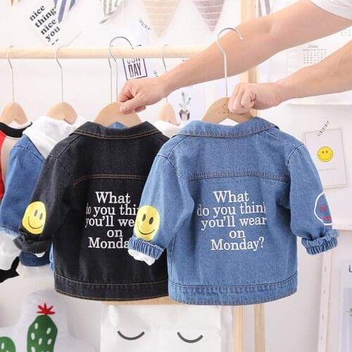 Baby clothes boy denim jacket 0-4 years old spring and autumn fashion denim jacket cartoon smiley face denim jacket girl jacket
