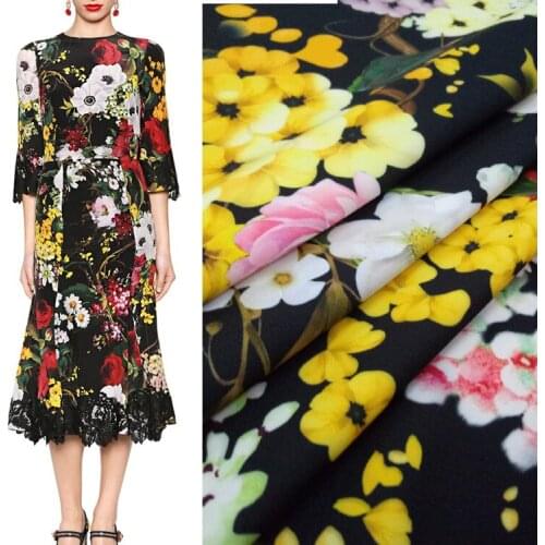 Printed elastic satin fabric meter brand womens printed clothing twill fabric handmade DIY jacquard fabric wholesale cloth