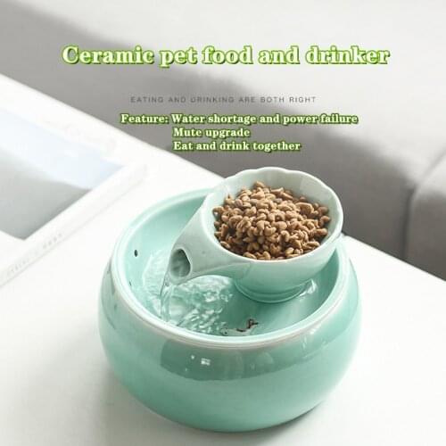 Electric Cat Fountain Pet Drinking Water Dispenser Ceramic Dog Drinker Fountain Cat Feeder Drink USB Multifunction 2 in 1 Bowls