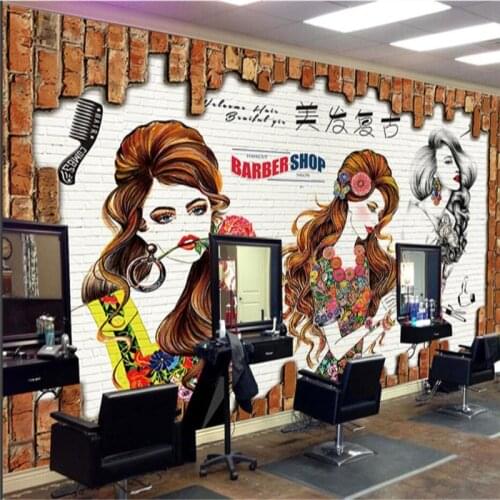 European Retro Barber Shop Brick Wallpaper 3D Hair Salon Beuty Salon Hairstyle Center Industrial Decor Mural Wall Paper 3D